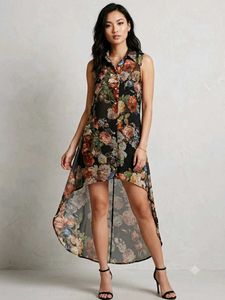 Floral Print sheer  High-Low Dress