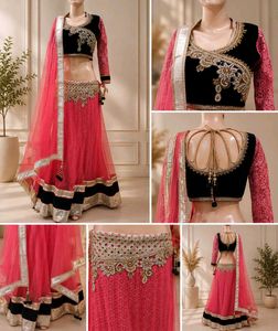 Stunning Pink & Black Embroidered Lehenga Choli