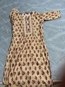 W- Beige Floral Print Kurta with Embellishment