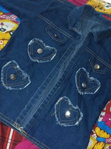 Denim Jacket with Heart Appliques