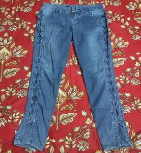 Lace-up Blue Denim Jeans