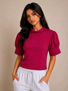 2 tops Chic Mock Neck Puff Sleeve and slevless t