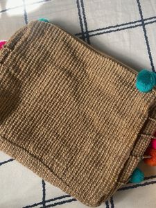 Cute Pom-Pom Jute Pouch