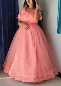 Elegant Peach Tulle Gown