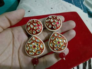 Exquisite Red & Gold Kundan Earrings