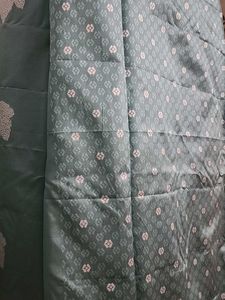 Teal Leaf Print Saree with Tassels