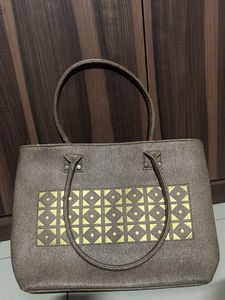 Textured Tote Bag with Gold Accent