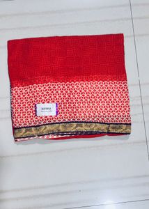 Vibrant Red Geometric Print Saree with blouse