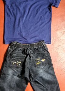 Blue Polo Shirt &amp; Denim Shorts Set