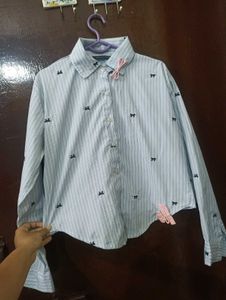 Chic Bow Print Striped Casual Shirt
