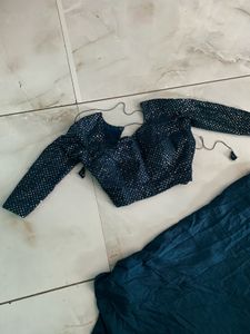 Designer Sequined Navy Blue Blouse