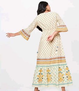 Global Desi Beige Printed Maxi Dress