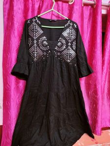 Elegant Black Tiered Kurta with Mirror Work