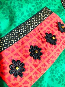 Green Kurta with Red &amp; Black Embellishments