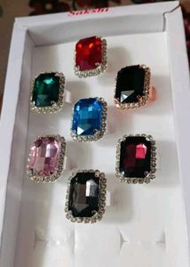 Set of 7 Colorful Gemstone Rings