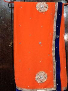 Orange Embellished Saree