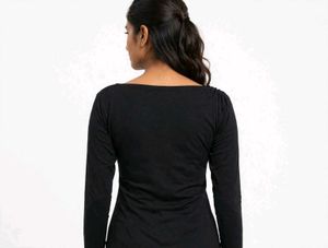 Classic Black Long Sleeve Boat Neck Top