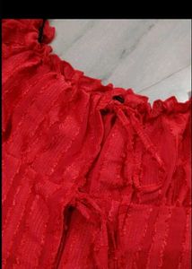 Chic Red Ruffled Off-Shoulder Top