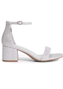 Sparkling Silver Block Heel Sandals