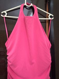 Elegant Halter Neck Pink Maxi  back less Dress
