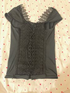 Women's Lace Trim dark black Top
