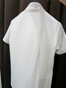 Stylish White Textured Polo Shirt