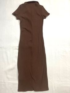 H&amp;M Brown Ribbed Polo Dress
