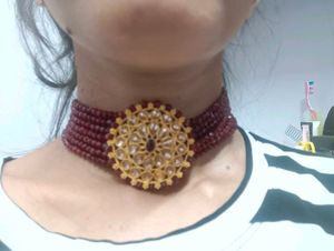 Elegant Maroon &amp; Gold Jewelry Set