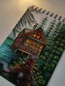 Serene Lakeside Cabin Painting