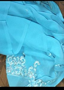 Beautiful Beaded sky Blue Saree + free blouse
