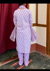 Purple Block Print Kurta Set with Dupatta