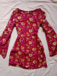 Boho Floral Print Flared Sleeve Short Kurta