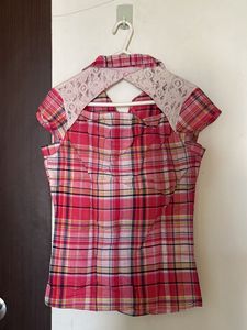 Pink Plaid Short Sleeve Top