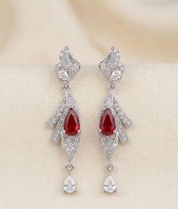 Elegant Red & White Gemstone Dangle Earrings