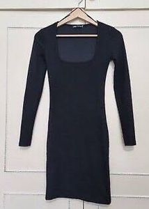 ZARA Woman Black Ribbed Square Neck Mini Dress