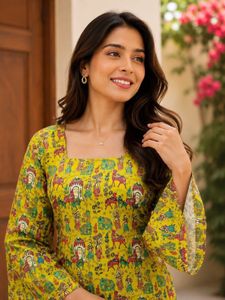 Vibrant Yellow Printed Kurta