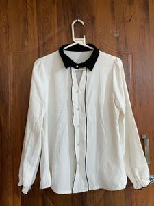 Chic White & Black Collared Blouse