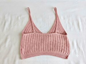Pink Ribbed Knit Crop Top