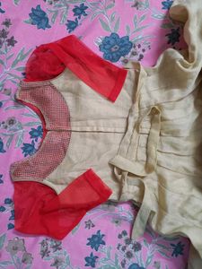 Elegant Beige Kurta with Red Accents