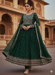 Elegant Green Embroidered Anarkali Suit