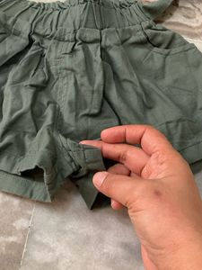 Olive Green Paperbag Waist Shorts