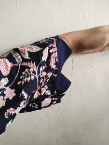 Floral Printed Kurta with Navy Blue Pants