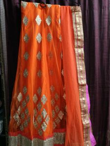 Orange Designer Lehenga Set – Unstitched | Heavy S