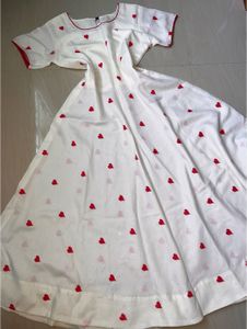 White Kurta with Red Heart Print