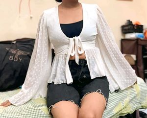 White Ruffled Tie-Front Blouse
