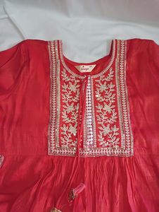 Embroidered Pink Kurti, Chanderi Cotton
