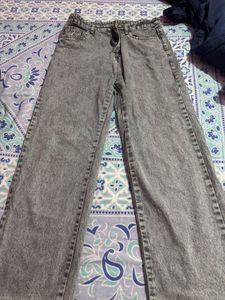 Vintage Grey Acid Wash Wide-Leg Jeans