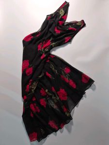 Eva Blue Y2K Beaded Black Rose Print Dress