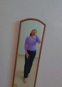 Lavender Tie Neck Ribbed Top[FREE DELIVERY CHARGE]