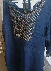 Navy Blue Embroidered Kurta